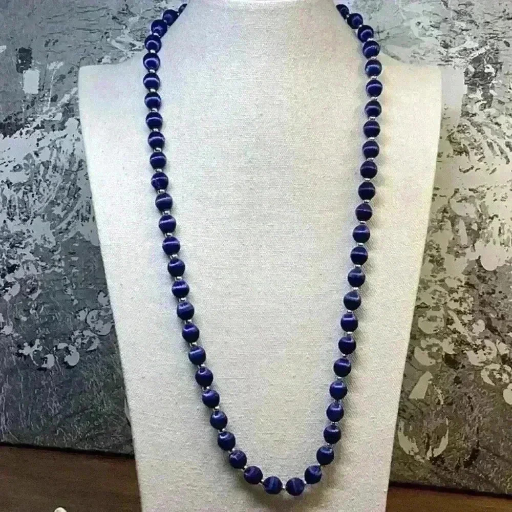 Blue Silk Thread Covered Beads with Gold Detail Necklace
